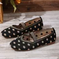 Scarpe piatte nere a punta quadrata con pois beige e cinturino elastico morbido - 36 / Nero