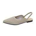 Elegant beige knitted pointed-toe slingback flat shoes with breathable design for women - Striped Light Apricot