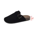 Side profile of black suede clog mule showing 2.5cm platform height and buckle detail - 36 / Black