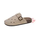 Detail view of beige closed-toe mule with 2.5cm thick cork-textured sole and buckle. - 36 / Off White