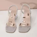 Stylish silver elastic strap high heel sandals with clear PVC and gold stud decoration - 36 / Gray