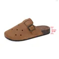 Detail view of these brown suede platform clogs showing the 2.5cm heel height measurement - 36 / Brown