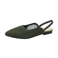 Elegant olive green knitted pointed-toe slingback flat shoe featuring breathable mesh fabric - Striped Green