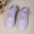 Fashionable purple chunky bread shoes for women with thick platform soles and soft laces - 38 / Purple