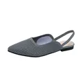 Elegant grey knitted pointed toe slingback flat sandals featuring breathable mesh upper - Striped Gray