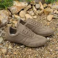 Braune flache Damen-Freizeitschuhe aus Wildleder mit Schnürung im Stein-Look - 36 / Khaki