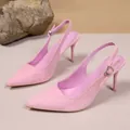 Elegante rosa Slingback-Heels mit spitzer Kappe, Strass-Schnalle und Wildleder-Optik - 36 / Rosa