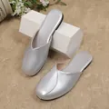 Stylish silver metallic finish round-toe flat mule slippers for women casual wear - Silver