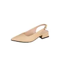 Elegant beige snakeskin-textured pointed-toe slingback pumps with low block heel - 35 / Apricot