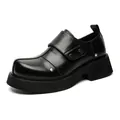Men's British style black leather business casual shoes with thick platform and round toe - 38 / Black