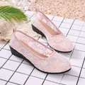 Breathable pink lace mesh flat shoes featuring elegant floral patterns for women - 38 / Pink