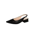 Elegant black snake-textured pointed-toe slingback sandals with comfortable block heel - 35 / Black