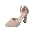 Elegant nude patent leather pointed toe high heels with ankle strap and platform - 35 / Apricot Style (8cm)