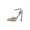 Elegant nude patent leather pointed-toe platform high heels with adjustable ankle strap - 35 / Apricot Style (11cm)
