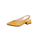 Elegant yellow snake-textured pointed toe slingback sandals with low block heels - 35 / Earthy Yellow
