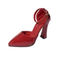 Elegant red patent leather pointed toe platform high heels with ankle strap detail - 35 / Red Style (8cm)