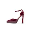 Elegant burgundy patent leather high heels with pointed toe and platform ankle strap - 35 / Red Style (11cm)