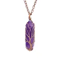 Macro detail of handmade copper wire wrapped amethyst tree of life hexagonal pendant - Amethyst