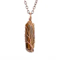 Vintage handmade tree of life wire wrapped hexagonal tiger eye stone pendant necklace - Tiger's Eye