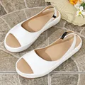 Stylish white peep-toe platform sandals for women featuring comfortable elastic backstrap - 35 / White