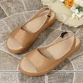 Stylish camel tan faux leather platform peep-toe sandals with elastic back strap for women - 35 / Khaki