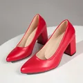 Elegant red pointed-toe block heel pumps for professional work or formal events - Red