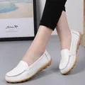 Comfortable white soft leather slip-on loafers for women with durable beef tendon sole - 35 / White
