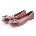 Eleganti ballerine in pelle verniciata rosa cipria con un grande fiocco decorativo in rete - 35 / Rosa