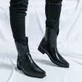 Bottes de cowboy Western noires pour hommes avec bout pointu et détail de boucle - 38 / Noir
