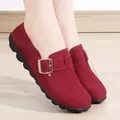 Elegant wine red suede loafers for women featuring a gold buckle and comfortable rubber sole - 35 / Burgundy