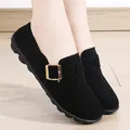 Classic black suede women's loafers with elegant gold buckle detail and soft sole. - 35 / Black