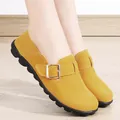 Yellow suede loafers for women with buckle detail and comfortable soft rubber soles - 35 / Turmeric