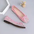 Elegant pink lace mesh ballet flats with bow detail and trendy square toe design - Pink