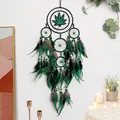 Atrapasueños hecho a mano con hoja verde, malla negra y plumas multicolores para pared - Estilo 1 (ZY121) / Negro y Verde