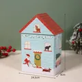 Christmas house-shaped tin storage box with Santa Claus and winter scene patterns - Santa Claus