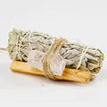 Σετ δέσμης φασκόμηλου με ξύλο Palo Santo και κρύσταλλο χαλαζία για πνευματικό καθαρισμό - Σετ Φυσικού Διαφανούς Χαλαζία