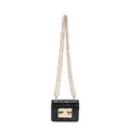Fashionable black mini crossbody bag with crocodile texture and elegant gold chain strap - Black