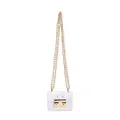 Elegant mini white crossbody bag featuring crocodile pattern and gold metal chain strap - White