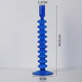 Bougeoir en verre bleu nervuré, hauteur 29,5 cm, base 9 cm, style moderne - Style Anneaux Multiples (Bleu Royal) / Height 29.5cm