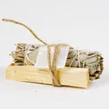 Natural White Sage Bundle with Palo Santo Wood Stick and Selenite Raw Crystal Stone - White Calcite Set