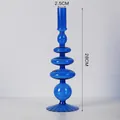 Vase bougeoir élégant en verre translucide bleu à étages pour décoration de table moderne - Style Base Rayée (Bleu Royal) / Hauteur 28cm