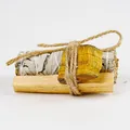 Natural white sage smudge bundle with palo santo stick and raw tiger eye crystal stone - Tiger Eye Stone Beaded Bracelet Set