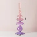 Bougeoir élégant en verre dégradé rose à violet, design à plusieurs niveaux, hauteur 28cm - Style Base Rayée Rose-Violet / Hauteur 28cm