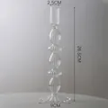 Bougeoir élégant en verre transparent nervuré pour décoration de table, 26,5 cm de haut - Style Transparent à Double Anneau à Rayures Complètes / Height 26.5cm