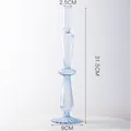 Élégant vase bougeoir en verre nervuré bleu clair de 31,5 cm pour décoration de table - Style Bleu à Anneau Unique à Rayures Complètes / Height 31.5cm