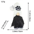 Standing holiday gnome plush doll with black cat paw hat and meow text, 11.81 inches tall - Black White Cat Paw Gnome