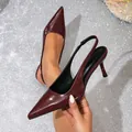 Elegante slingback pumps met spitse neus van lakleer in diep bordeauxrood voor dames - 35 / Bordeauxrood