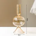 Vase bougeoir artistique en verre ambré, hauteur 18 cm, diamètre base 8 cm - Chandelier Boule Plate / Hauteur 18cm / Champagne