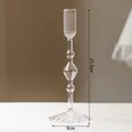 Élégant bougeoir en verre nervuré et vase à fleurs pour décoration de table artistique - Style à tige fine / Hauteur 21.5cm / Transparent