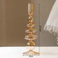 Élégant bougeoir et vase en verre ambré pour décoration de table, hauteur 27,5 cm - Forme à Base Rayée / Hauteur 27,5 cm / Champagne
